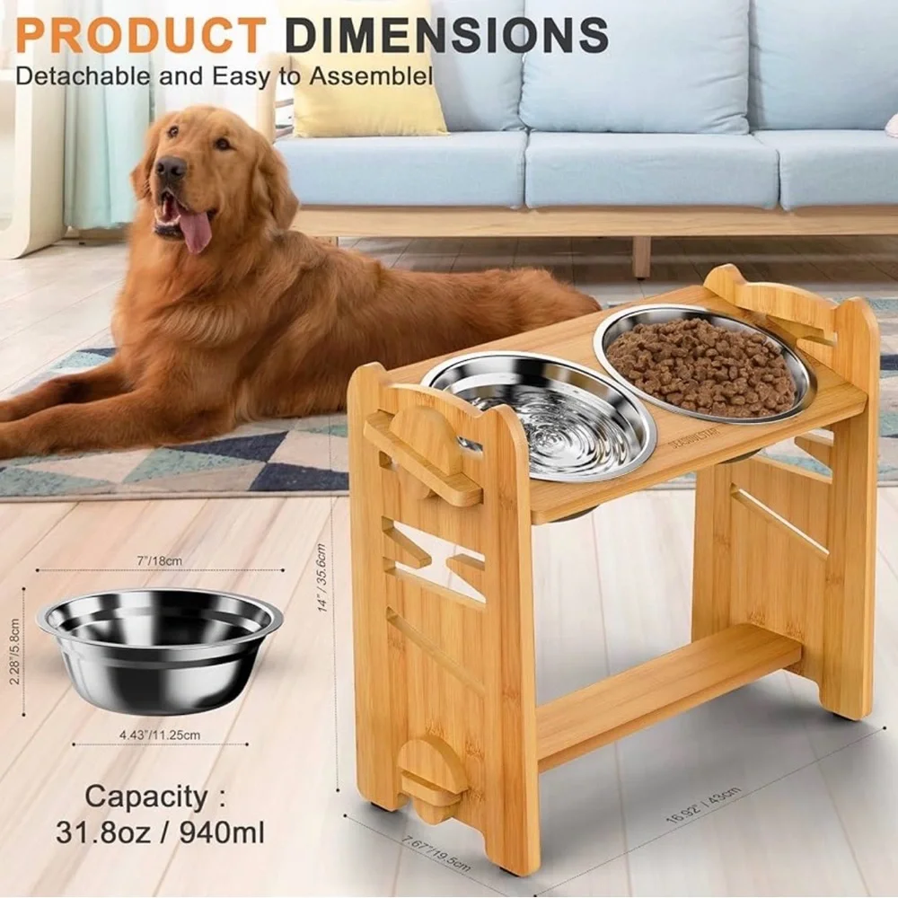 Bamboo Elevated Pet Feeder with Bowls